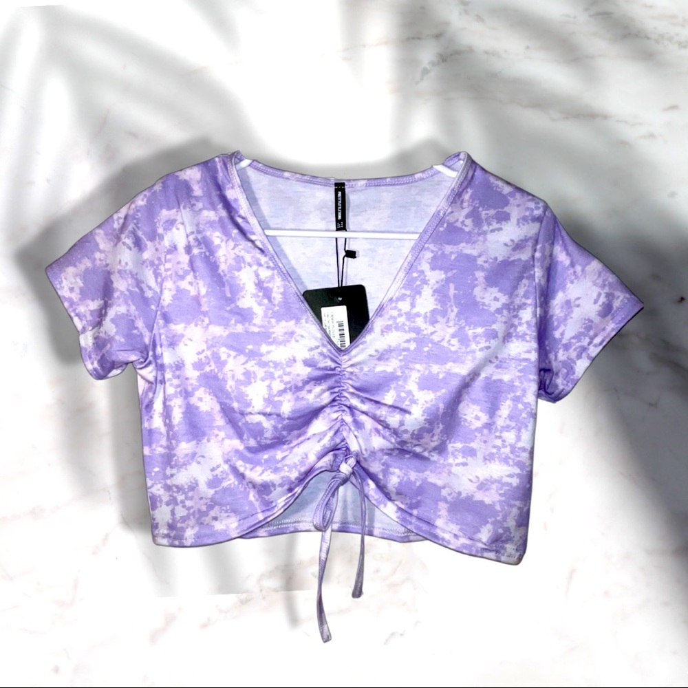 NEW PrettyLittleThing Lilac Tie Dye Ruched Top & Short PJ Set